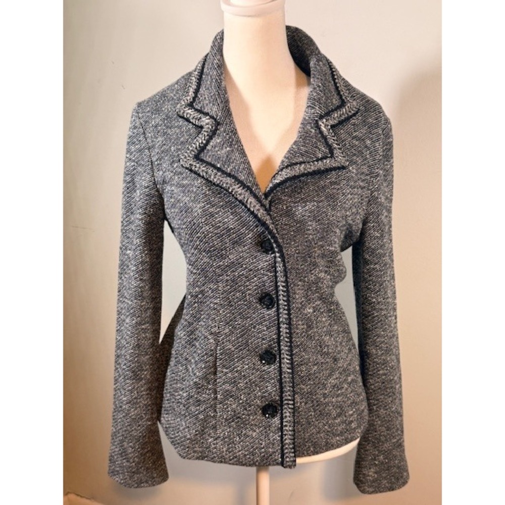 Amina Rubinacci Wool Knit Blazer IT 42 US 6 Made in Italy Navy White